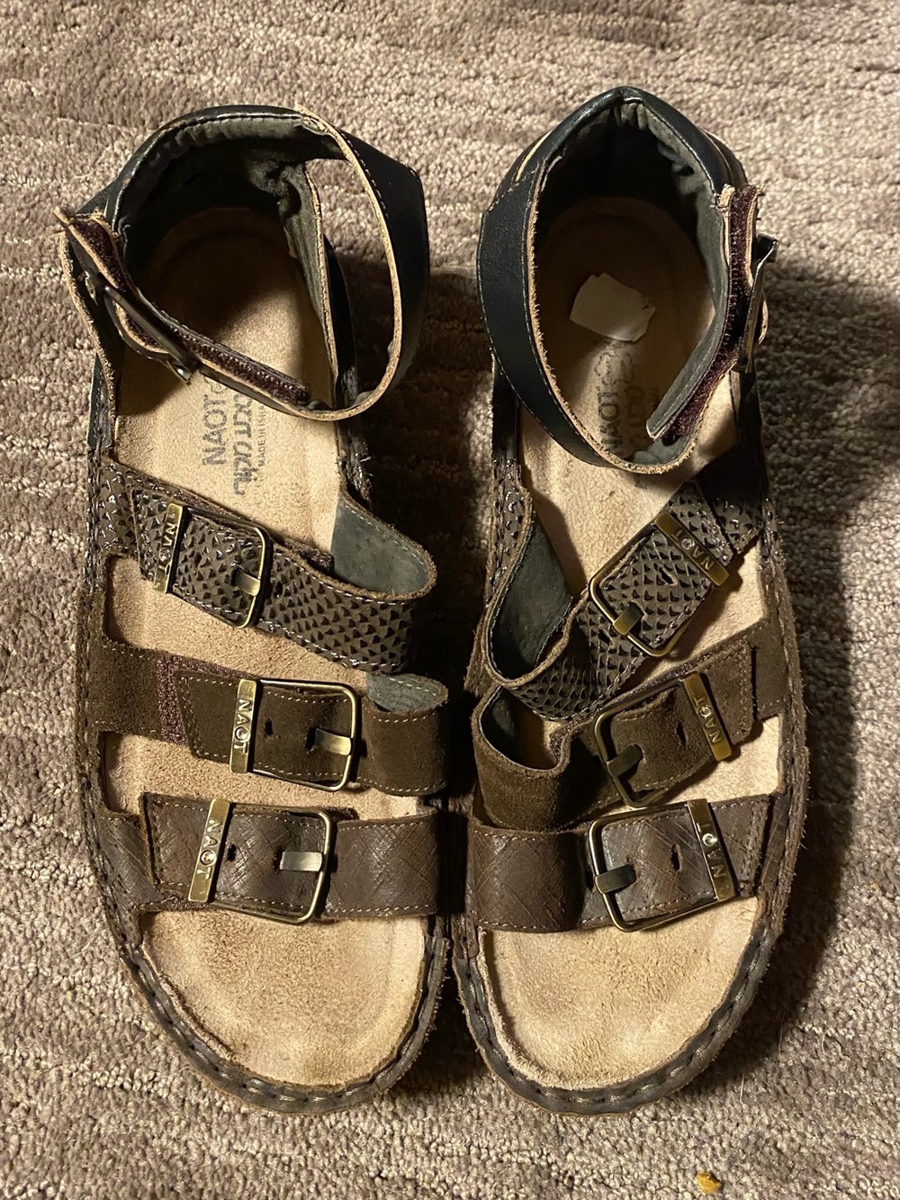Naot women’s Dark Brown Multi-Buckle Leather Sandals